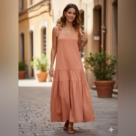 Topshop Dresses & Skirts - Topshop Tiered Maxi Sundress orange peach pleated size 12 NWT